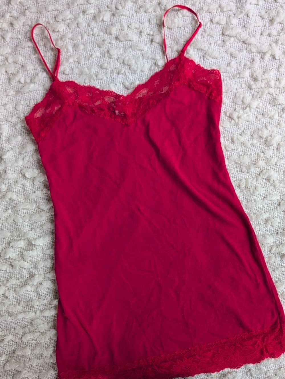 Y2K 2000s DEB Red Lace Trim Long Camisole Layering Coquette Boho Tank Fairy